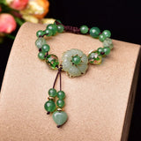 Natural Green Jade Dongling Flower Adjustable Bracelet Charm Jewellery