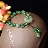 Natural Green Jade Dongling Flower Adjustable Bracelet Charm Jewellery