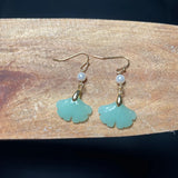Green Jade Ginkgo Leaf Pearl Earrings 14K Hook Jewelry Women Gift