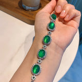 Green Oval Emerald Tourmaline Gemstone Adjustable Bracelet Charm Jewellery