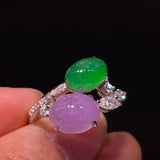 Retro Natural Ice Double Color Chalcedony Oval Rings for Women
