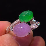 Retro Natural Ice Double Color Chalcedony Oval Rings for Women