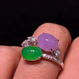 Retro Natural Ice Double Color Chalcedony Oval Rings for Women