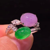 Retro Natural Ice Double Color Chalcedony Oval Rings for Women