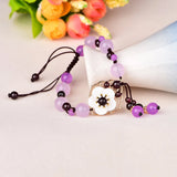 Retro Purple Chalcedony Flower Bracelet Charm Hand Knitted Amulet Bangle