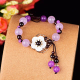 Retro Purple Chalcedony Flower Bracelet Charm Hand Knitted Amulet Bangle