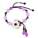Retro Purple Chalcedony Flower Bracelet Charm Hand Knitted Amulet Bangle