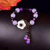 Retro Purple Chalcedony Flower Bracelet Charm Hand Knitted Amulet Bangle