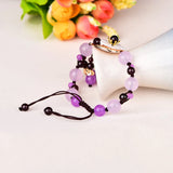 Retro Purple Chalcedony Flower Bracelet Charm Hand Knitted Amulet Bangle