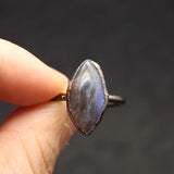 Raw Quartz Finger Ring, Kyanite Labradorite Crystal Open Ring