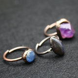 Raw Quartz Finger Ring, Kyanite Labradorite Crystal Open Ring