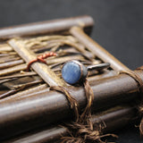 Raw Quartz Finger Ring, Kyanite Labradorite Crystal Open Ring