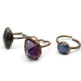 Raw Quartz Finger Ring, Kyanite Labradorite Crystal Open Ring