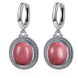 Tiger Eye Hoop Earrings 925 Sterling Silver Rhodochrosite Jewelry Gift