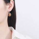 Tiger Eye Hoop Earrings 925 Sterling Silver Rhodochrosite Jewelry Gift