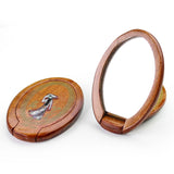 Retro Wood Oval Mirror Chinese Pattern Portable Make Up Mirrors