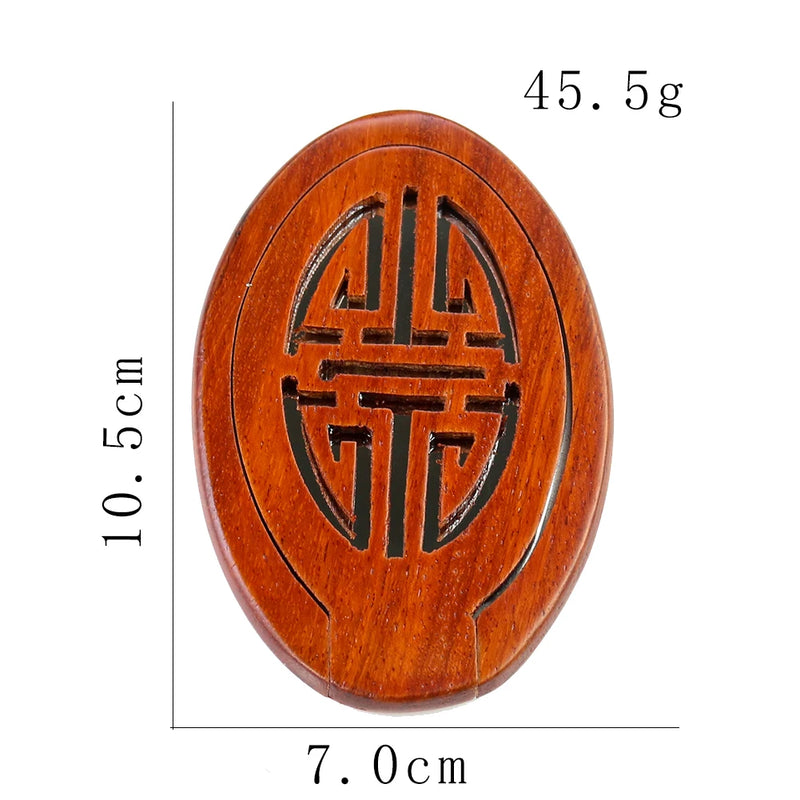 Retro Wood Oval Mirror Chinese Pattern Portable Make Up Mirrors