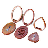 Retro Wood Oval Mirror Chinese Pattern Portable Make Up Mirrors