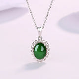 Sterling Silver Oval Emerald Necklace for Women