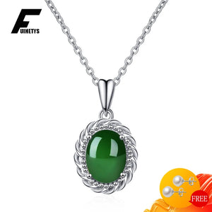 Sterling Silver Oval Emerald Necklace for Women