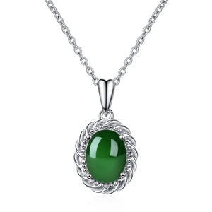 Sterling Silver Oval Emerald Necklace for Women