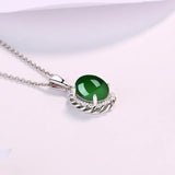 Sterling Silver Oval Emerald Necklace for Women