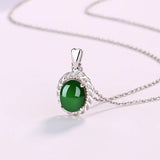 Sterling Silver Oval Emerald Necklace for Women