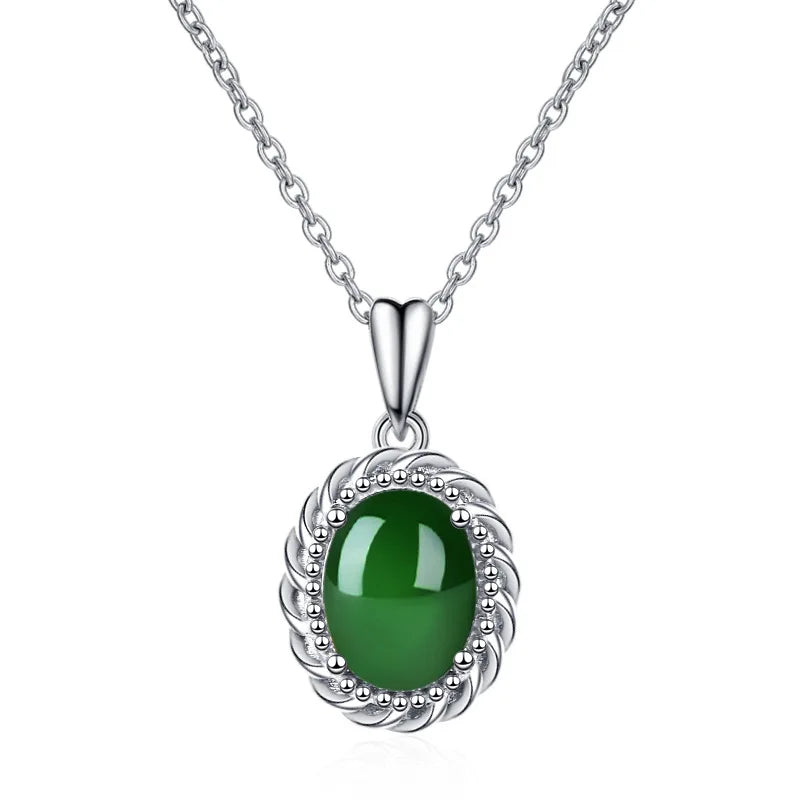 Sterling Silver Oval Emerald Necklace for Women
