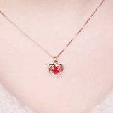 Vintage 925 Silver Necklace with Ruby Zircon Heart Pendant