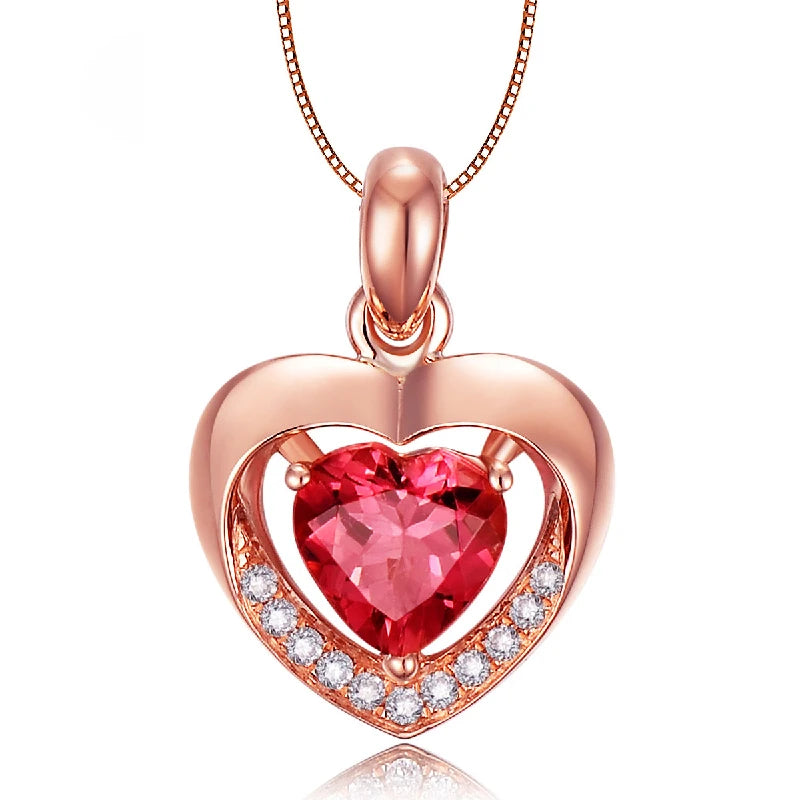Vintage 925 Silver Necklace with Ruby Zircon Heart Pendant