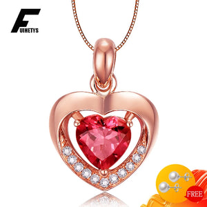 Vintage 925 Silver Necklace with Ruby Zircon Heart Pendant