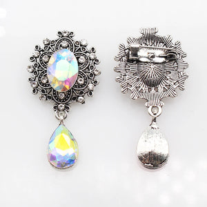 Retro Water Drop Glass Brooch Rhinestone Decoration
