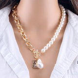 Baroque Pearl Square Necklace Set Retro Copper Snake Chain
