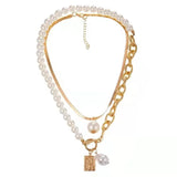 Baroque Pearl Square Necklace Set Retro Copper Snake Chain