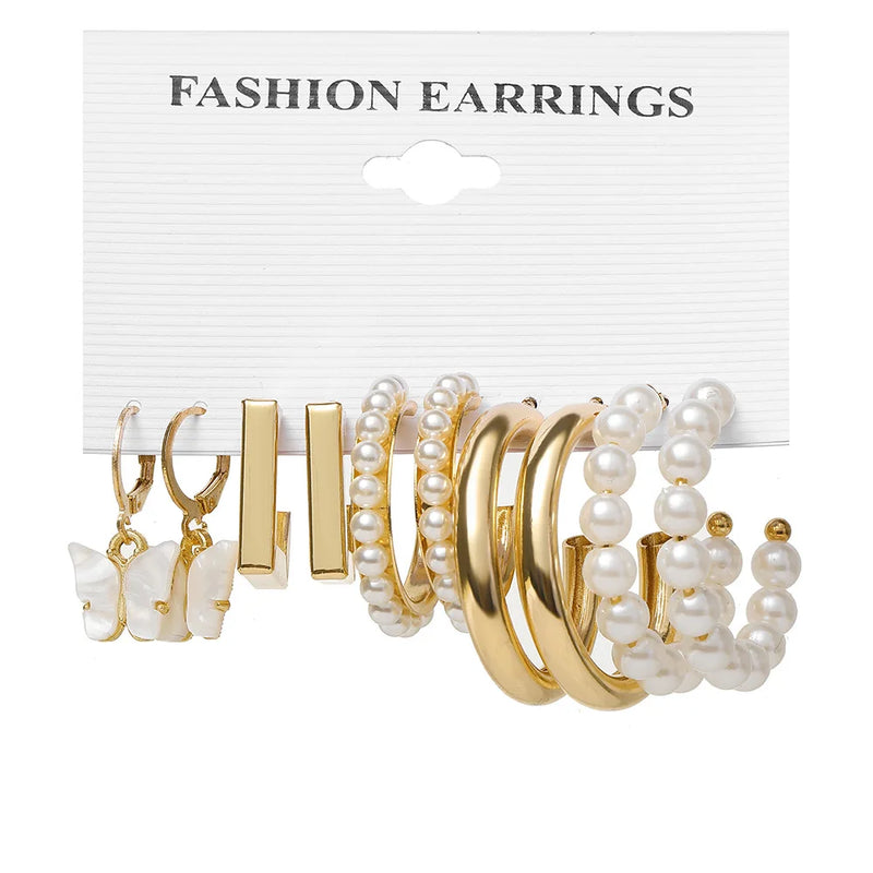 Retro Style Oil Dripping Butterfly Pearl Earrings Set