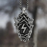 Nordic Men Stainless Steel Lightning Branch Rune Pendant Necklace