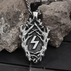 Nordic Men Stainless Steel Lightning Branch Rune Pendant Necklace