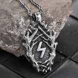 Nordic Men Stainless Steel Lightning Branch Rune Pendant Necklace