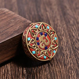 Retro OM Flower Nepal Red Clay Brass Tibetan Buddha Bead Antique Golden