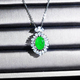 Retro Oval Lab Emerald Pendant Necklace for Women Silver Clavicle Chain