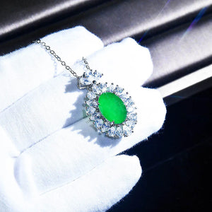 Retro Oval Lab Emerald Pendant Necklace for Women Silver Clavicle Chain