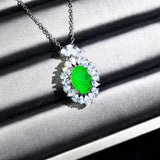 Retro Oval Lab Emerald Pendant Necklace for Women Silver Clavicle Chain