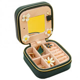 Retro PU Jewelry Box Lychee Floral Pattern Flip Stud Earrings Box
