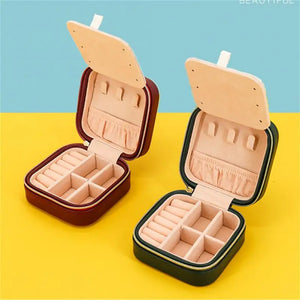 Retro PU Jewelry Box Lychee Floral Pattern Flip Stud Earrings Box