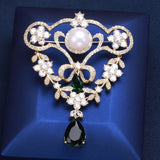 Copper Plated Geometric Brooch with Zircon Pendant