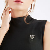 Copper Plated Geometric Brooch with Zircon Pendant