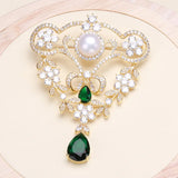 Copper Plated Geometric Brooch with Zircon Pendant