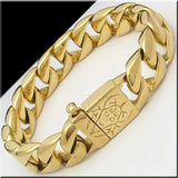 Retro Pattern Bracelet Silver/Gold Stainless Steel 15MM Chain Armband