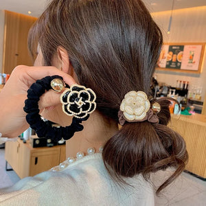 Retro Pearl Camellia Hair Tie Hair Hoop for Women Party