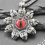 Creative Red Eye Flame Sun Flower Pendant Men's Necklace